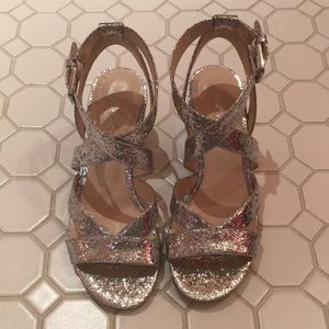 Silver Sparkle Strappy Block Heels - Size 5